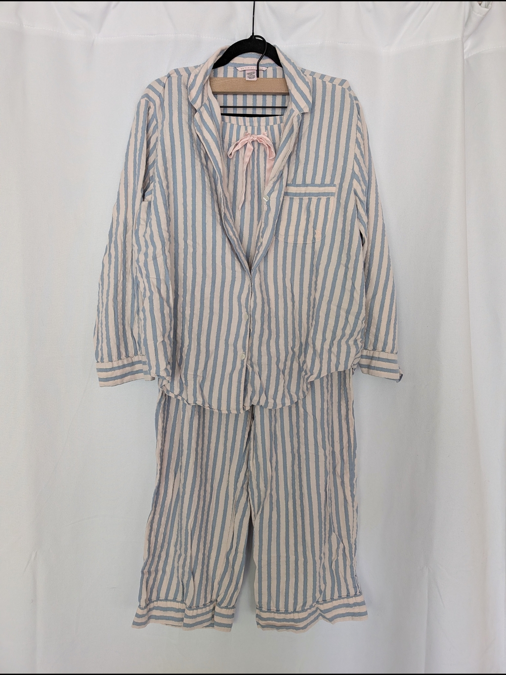 Victoria's Secret Blue, Pink, & Sparkly Gold Striped Pajama Set